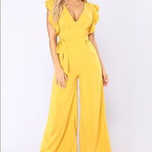 Fashion Nova Ruffle Yellow Jumpsuit
